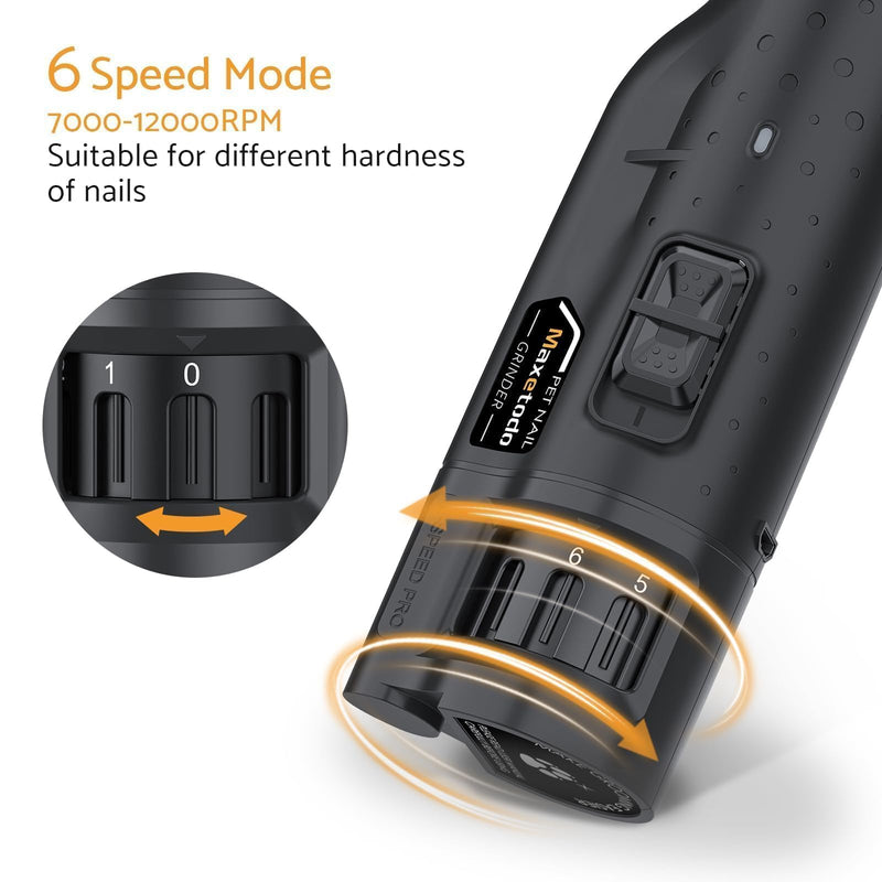 Rechargeable Dog Nail Grinder with 2 LED Lights Quiet 6 Speed Electric Nail Trimmer,Dust Cap,and 3 Grinding Ports for Large,Medium Small Dogs - PawsPlanet Australia