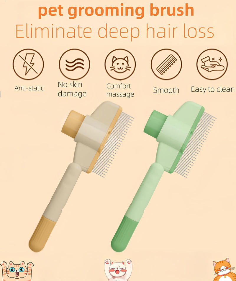 Zen Brush for Cats & Dogs, Avatore Zenbrush Pet Comb, Self-Cleaning Grooming Brush, Stainless Steel Teeth for Shedding Hair Removal 2-pack (Green+Yellow) - PawsPlanet Australia