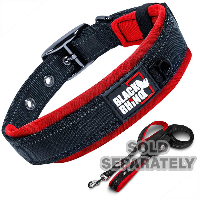 Black Rhino Dog Collars for Medium Dogs - Adjustable Reflective Heavy Duty Dog Collar with Ultra-Soft Neoprene Padding - Weatherproof, Durable, and Comfortable - Ideal for Active Dogs - Red and Black Red/Black - PawsPlanet Australia
