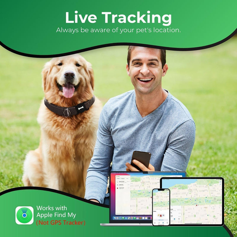Smart Pet Tracker, Dog Tracker with Black Collar Holder, Smart Tag for Seamless Location Tracking, MFi Certificated, No Monthly Fee, Work with Find My, No GPS Tracker, iOS Only (Black) Round Modern - PawsPlanet Australia
