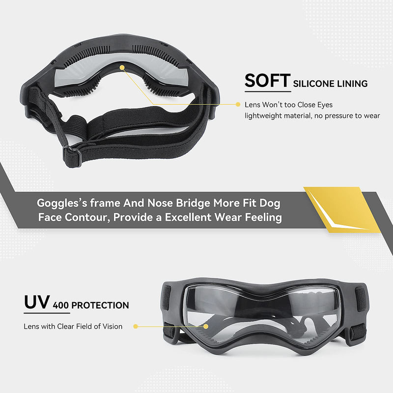 Dog Goggles Dog Sunglasses for Medium Breed UV Protection Windproof with Adjustable Head Straps Chin Straps for Ride Car/Hiking Travel/On Beach-Black Black - PawsPlanet Australia