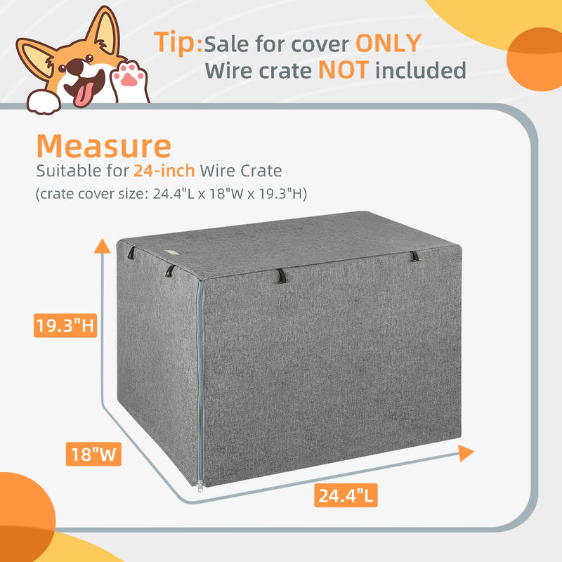 Dog Crate Cover - Kennel Cover Fit for 24 Inch Dog Crate, Double Door Polyester Crate Cover for Wire Dog Crate Indoor Outdoor Protection, Grey - PawsPlanet Australia