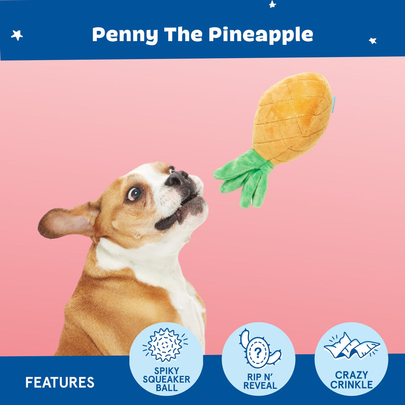 BARK Dog Toy 2 in 1 Interactive - Plush Exterior with Squeaker & Crinkle Material, Tearable Dog Toy with Squeaky Spikey Ball Inside, Ideal for Toy Destroyers | Penny The Pineapple, Large - PawsPlanet Australia