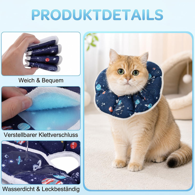 2-Pack Cat Collars with Leak Protection, Soft Neck Brace for Cats (Planets & Rockets), Waterproof Protective Collar for Post-Surgery Cats and Small Dogs, Adjustable 13-25 cm