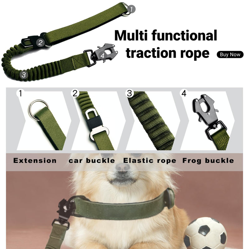 2PCS Tactical Dog Leash Heavy Duty, 20-25Inch Bungee Dog Leash, Training Walking Bungee Lead with Heavy Duty Frog Clip Car Seatbelt for Medium Large Dogs Training Walking (Black, Green) Black, Green - PawsPlanet Australia