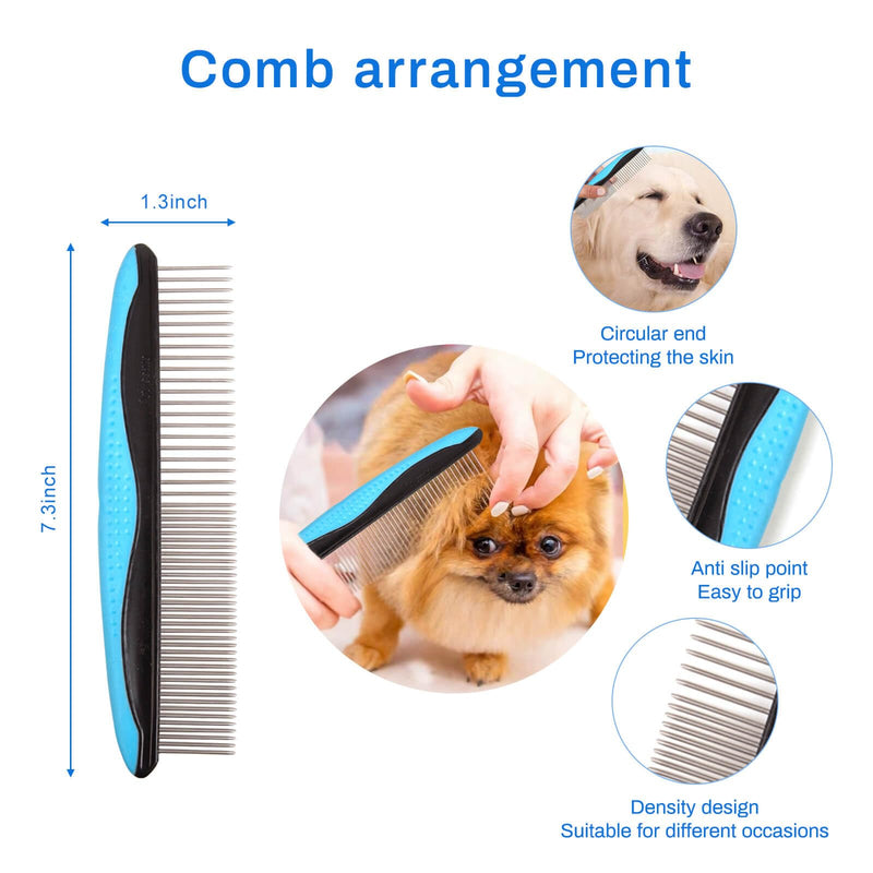 5-in-1 Grooming Kit - Supplies for Short and Long Hair Dogs, Bath Brush, Dematting Rake and Comb (Set of 5, Blue) Set of 5 - PawsPlanet Australia