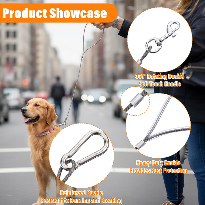 2 Pcs Chew Proof Dog Leash Extender Short Metal Cable for Dogs Cables Lead No Tangle 24" Detachable Short Handle Cable Braided Cord Steel Training Dog Leash for Most Dogs Leashes Collars Harnesses - PawsPlanet Australia