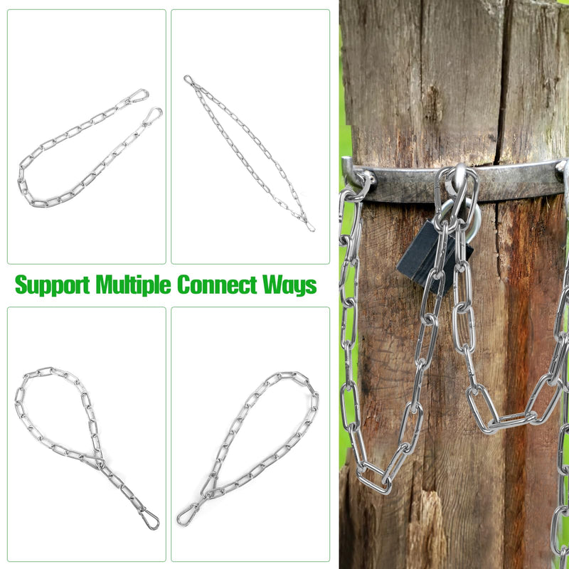 2 Pack Outdoor Gate Chain Lock with 4 Carabiners, Adjustable 5/32 x 28 Inch Security Gate Latch Chain, One Handed Operate Gate Chain for Fence Garden Yard Farm Barn, Silver - PawsPlanet Australia