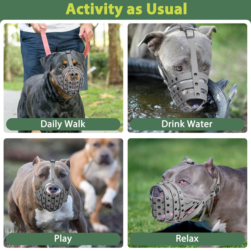 Mayerzon Pitbull Muzzle, Lightweight Basket Muzzle for Large Medium Dogs Rottweiler Amstaff to Prevent Biting Eating, Safe for Grooming Vet Visits Training, Allows to Pant Drink, Adjustable & Sturdy Grey M [Snout Cir: 9.75"-11"] - PawsPlanet Australia
