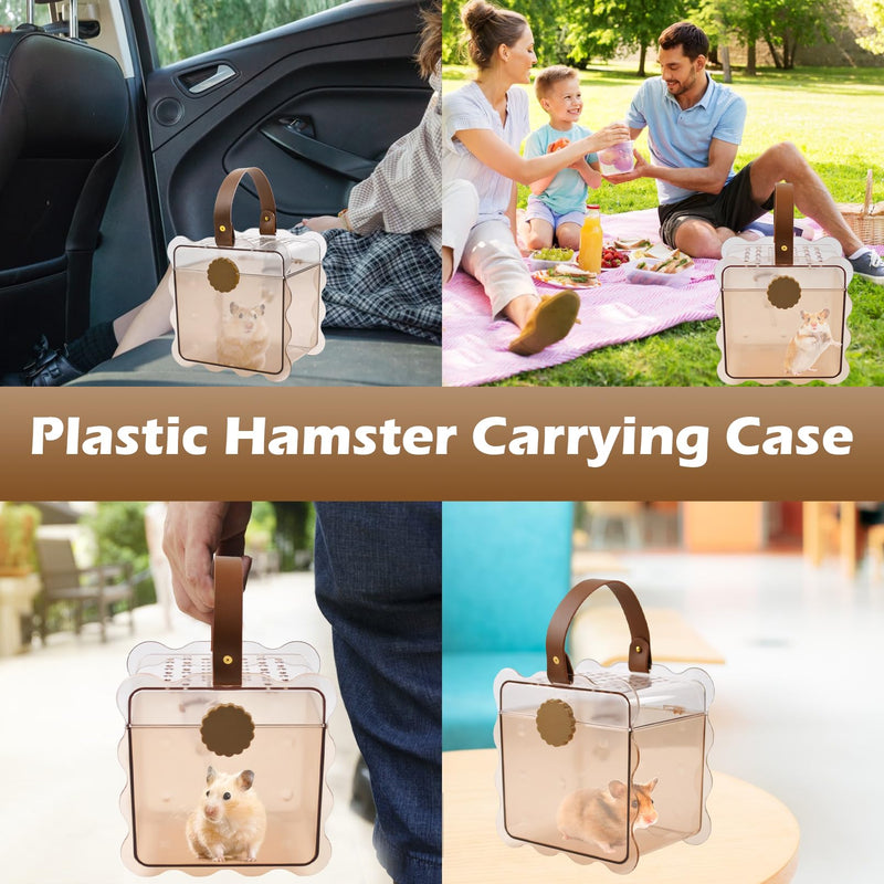 Portable Hamster Carrier Cage,7.87 x 7.87 x 5.51 Inches Dwarf Hamster Carrying Cage with Water Bottle Ventilation Holes Outdoor Hamsters Travel Cages for Mice,Sugar Glider,Gerbils,Rat(Brown) 【Brown】 - PawsPlanet Australia