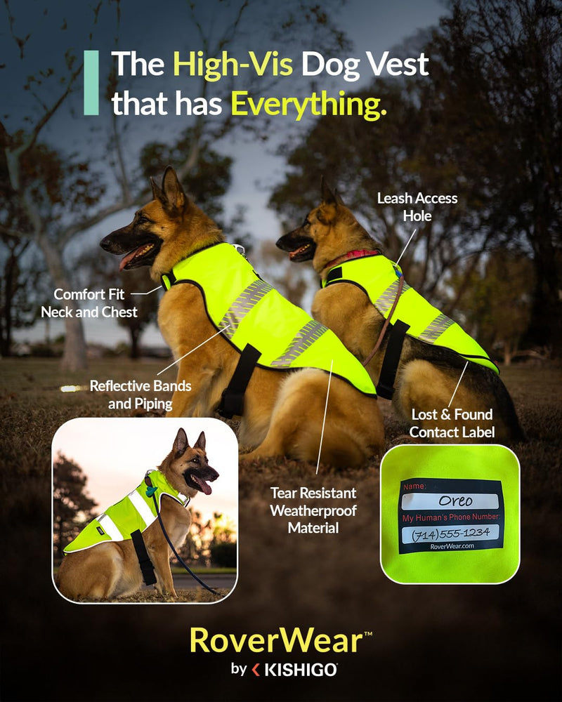 Reflective Dog Safety Vest, Harness and Collar Compatible, Waste Bag Holder, Water Resistant, Adjustable Neck and Chest, Day or Night Walking, High-Visibility Protection (Lime, S) Small - PawsPlanet Australia