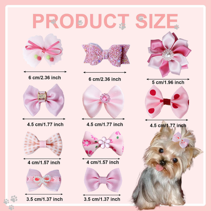 20pcs Light Pink Small Puppy Dog Hair Bows with Rubber Bands, Flower Ball Bowknot Rhinestone Pearls Hair Ties Mix Style for Dog Hair Accessories - PawsPlanet Australia
