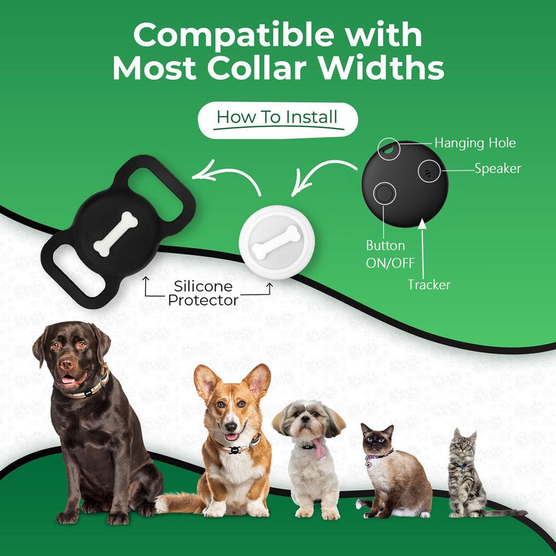 Smart Pet Tracker, Dog Tracker with Black Collar Holder, Smart Tag for Seamless Location Tracking, MFi Certificated, No Monthly Fee, Work with Find My, No GPS Tracker, iOS Only (Black) Round Modern - PawsPlanet Australia