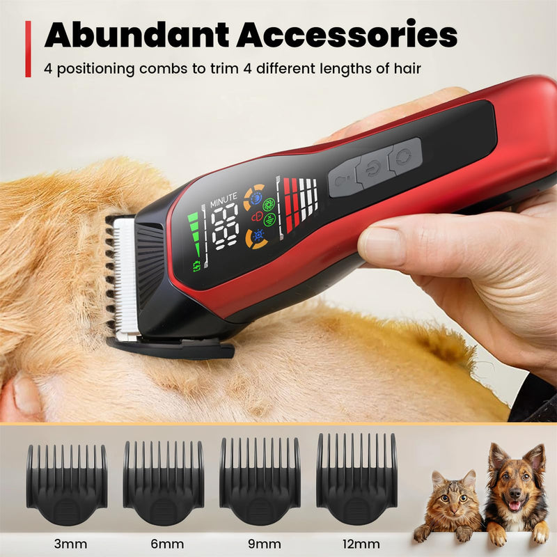 Wide Blade Dog Cat Clippers - Professional Cordless Grooming Tools for Thick Coats - Low Noise Pet Hair Trimmer Kit Ts066-red+black - PawsPlanet Australia