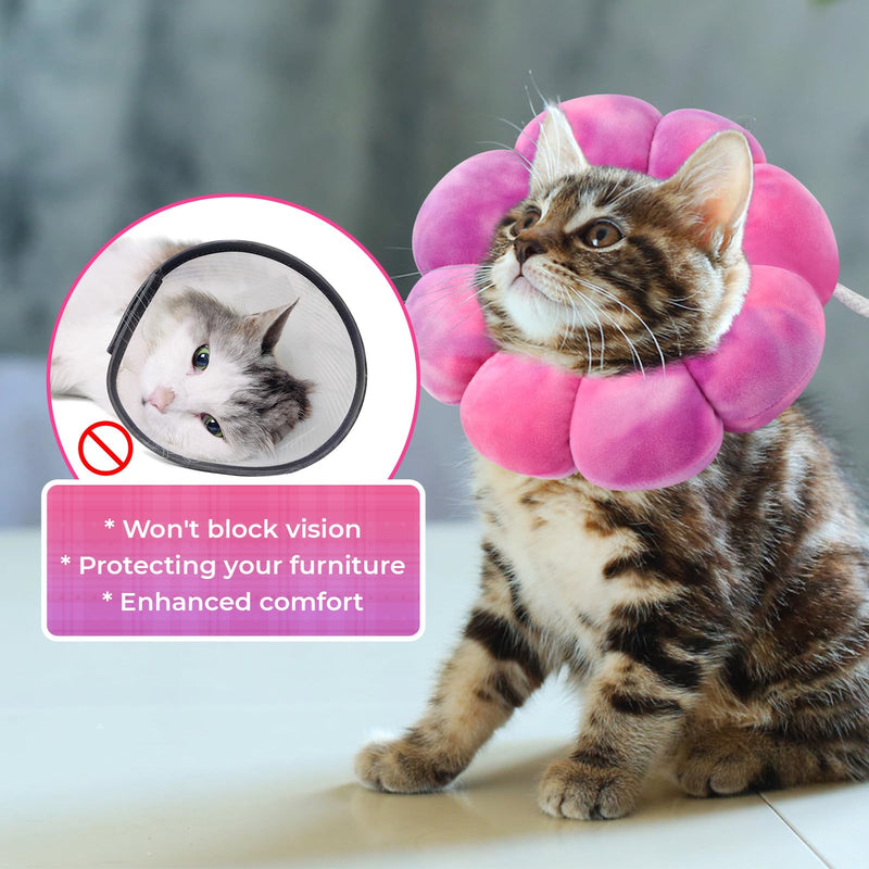 Flower Cat Cone, Uadonile Adjustable Cat Cone Collar, Soft Dog Elizabethan Collar Recovery E Collar After Surgery, Recovery E-Collar for Kittens/Puppies and Cats Recovery(Tie-dye Rose Purple, S) - PawsPlanet Australia
