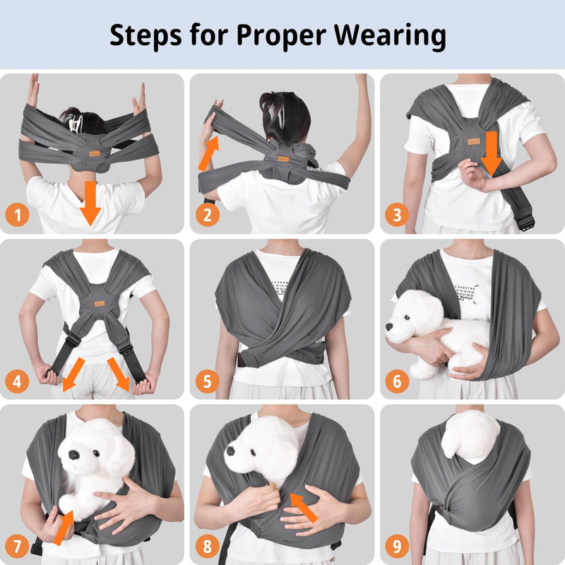 CUBY Swaddle Dog Sling Carrier for Small Dogs, Front Pet Sling Carrier Chest,Hands Free Adjustable Cat Sling Carrier Soft Cotton Reducing Pain Puppy Sling Carrier for Small Pet Up to 10lb (Dark Gray) Dark Gray - PawsPlanet Australia