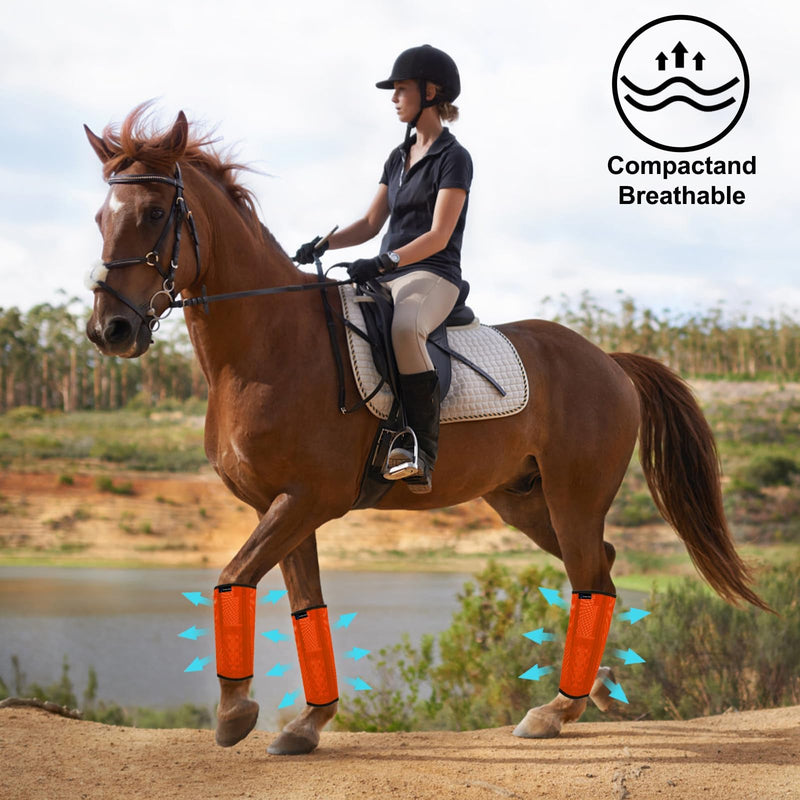 FOXLVDA Horse Fly Boots - Fly Boots for Horses Set of 4, Comfortable Horse Leggings, Mesh Material Design with Metal Support Bars for Reduces Stomping & Leg Fatigue (Orange, Large) - PawsPlanet Australia