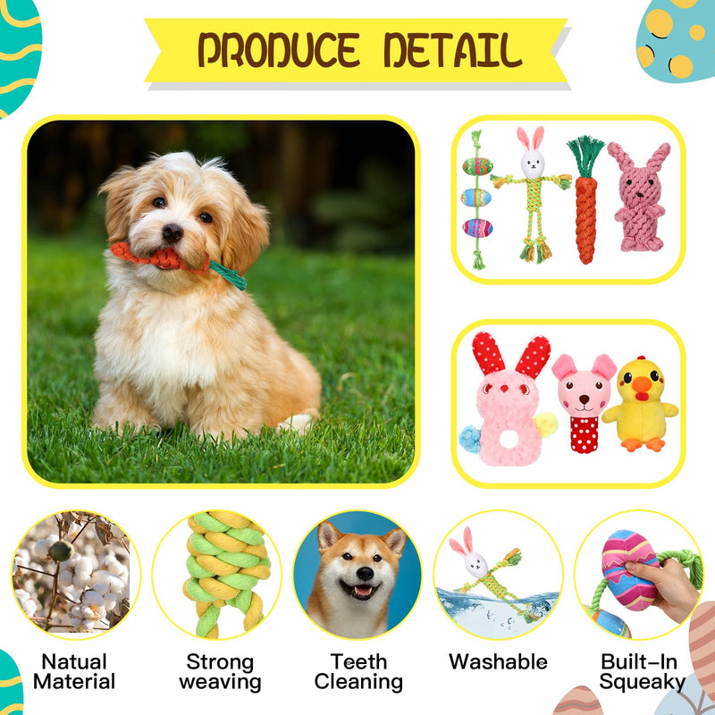 12 Pcs Easter Dog Toy Dog Squeaky Toys Stuffed Carrot Dog Toy Dog Easter Basket Stuffers Rope Dog Chew Toy Easter Egg Bunny Shape Dog Plush Toy for Dog Playing Training Teeth Cleaning - PawsPlanet Australia