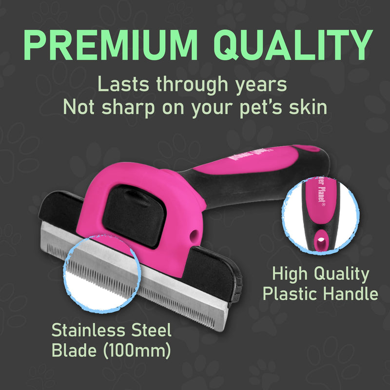 Maxpower Planet Pet Deshedding Brush - Grooming Tool for Dogs and Cats, Reduces Shedding by 95% - Comb for Short and Medium Hair - Pink - PawsPlanet Australia