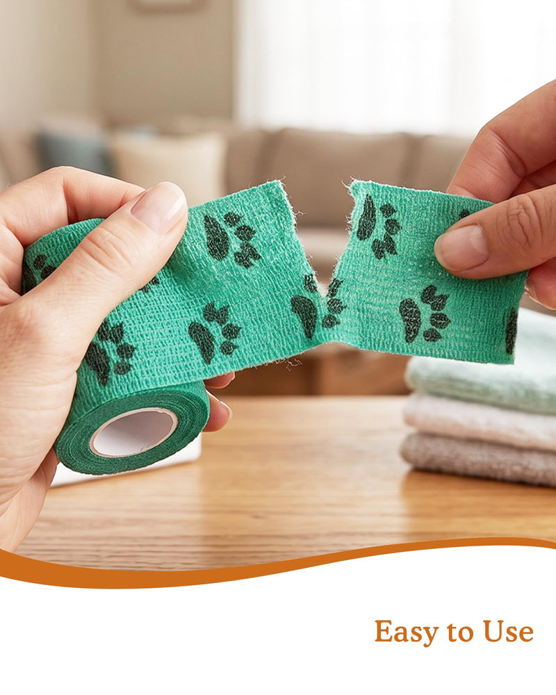 Self-Adherent Tape, Cohesive Wrap for Horses Cats Birds & Pets, Great for Crates Leash Bags & Travel Kits, 2 Inches X 5 Yards, Paw Design, 8 Rolls, Woodland Paw 8 Count (Pack of 1)