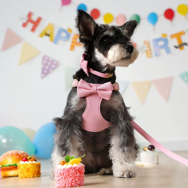Beirui Adorable Small Dog Harness Collar Leash Set,Cute Puppy Harness with 3 Bows for XS Dogs,Yorkie,Adjustable Step-in Vest for Walking,Parties&Holiday Outfits(Pink,XS) XS: Fit 4-8lbs Pink - PawsPlanet Australia