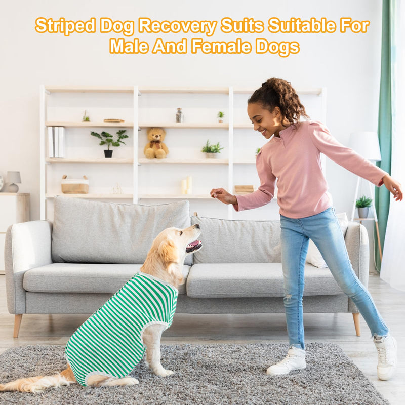 Dog Surgery Suit Female Spay Dog Recovery Suit, Dog Onesie for Surgery Abdominal Wounds, Breathable Stripe Surgical Suit for Small Medium Dogs Anti Licking E-Collar Alternative Green