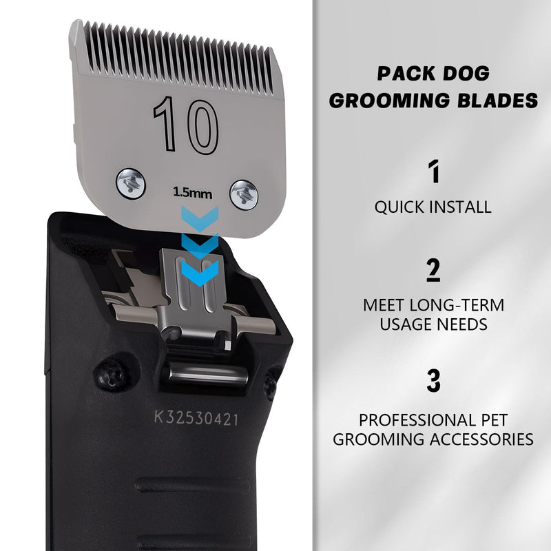 3 Pack 10# Removable Dog Grooming Blades, Made of Carbonized Steel, Suitable for Andis/Oster A5/Wahl KM Series, Cutting Length 1/16" (1.5 mm) 1.5mm - PawsPlanet Australia