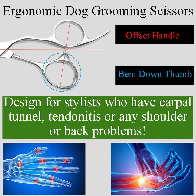 Professional Dog Grooming Curved Straight Thinning/Blending/Chunking Scissors Kit JP-440C Stainless Steel Pet Cat Hair Cutting/Trimming Shears Silver (8" (23-Tooth)) 8" (23-Tooth) - PawsPlanet Australia