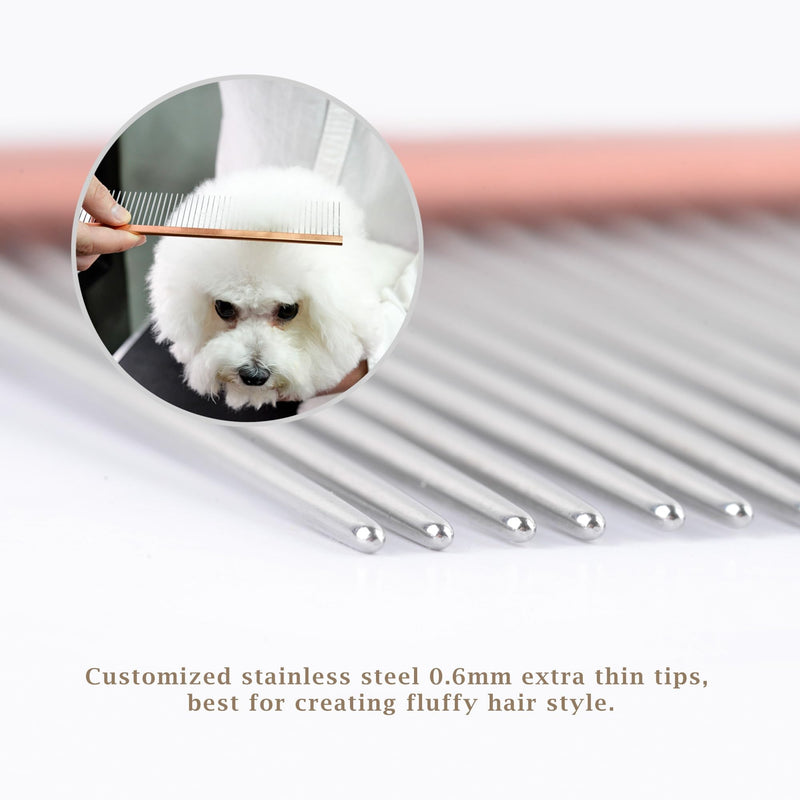 Furzone 2-in-1 Metal Comb for Dogs, Mikra Greyhound Comb (Fine & Medium), 101 Stainless Steel Pins Dog Comb, Aluminum 22cm Handle, Lightweight, Gentle Combing, Face/Head Fur Tangle Free Mikra (Fine & Medium)