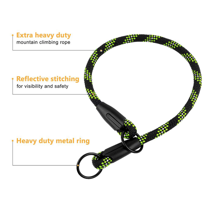 BronzeDog Rope Pro Training Dog Collar Braided No Pull Quick Release Round Lead Collars for Dogs Small Medium Large Puppy (XL - 23.6" Long, Green) XL - 23.6" Long