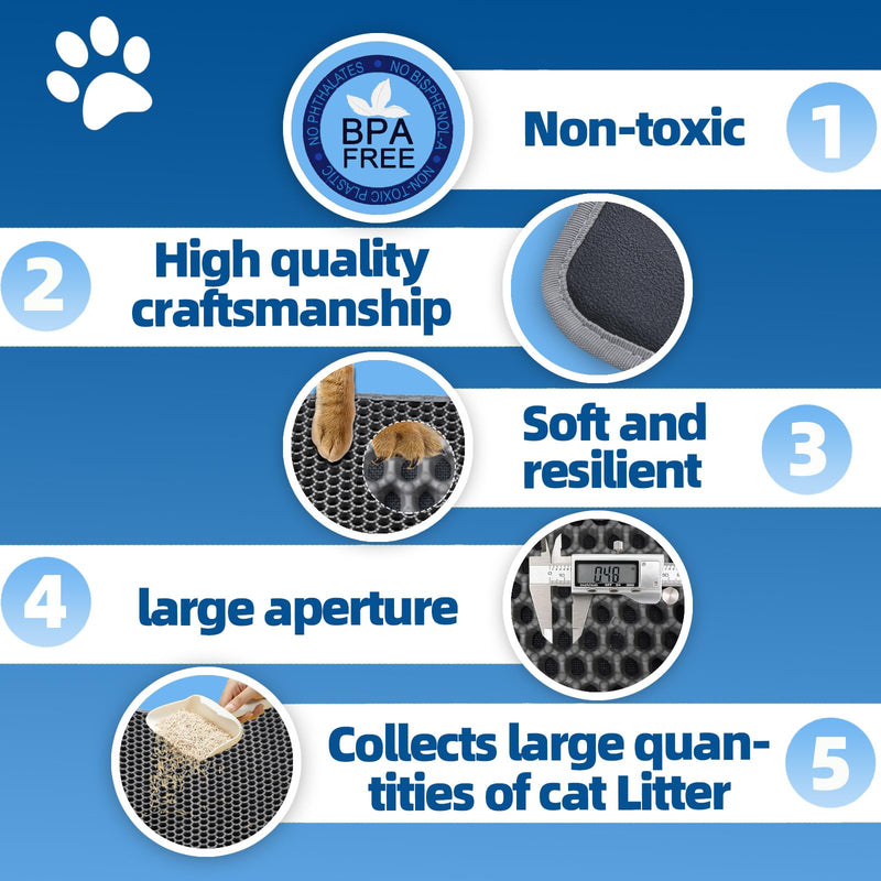 EVA Honeycomb Cat Litter Mat - Cat Litter Scatter Control Mat, 2-Layer Waterproof and Urine-Proof | Non-Slip | Easy Clean | for Single-Cat Households, 23.4"x14.7" Gray 23.4 X 14.7 Inches Grey - PawsPlanet Australia