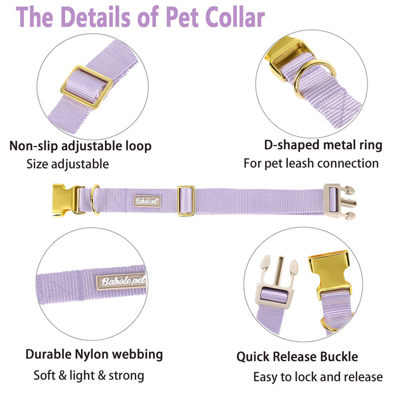 Babole Dog Collars with Safety Metal Buckle， Adjustable Soft Comfortable Nylon Pet Collars for Small Medium Large Dog Lavender - PawsPlanet Australia