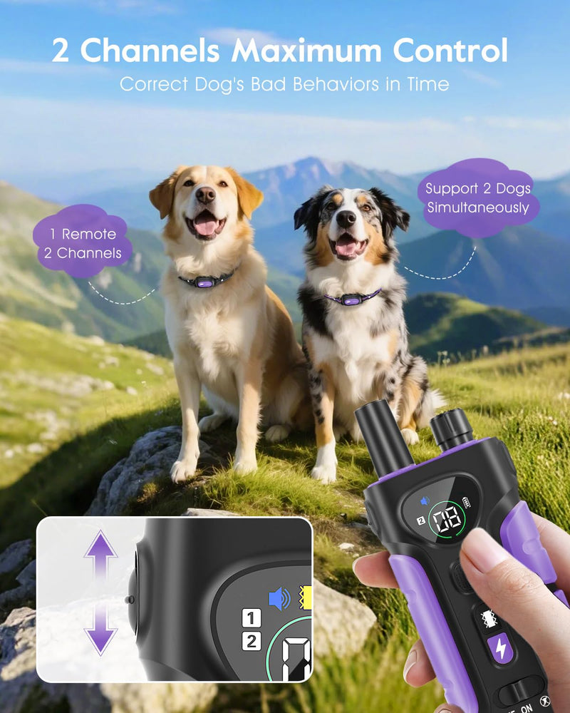 SLOPEHILL Dog Shock Collar,4200FT Dog Training Collar with Remote,IPX8 Waterproof E-Collar with Beep,Vibration,Shock,Flashing Light,No Shock Model,Electric Shock Collar for Dogs,Purple 2PCS Purple