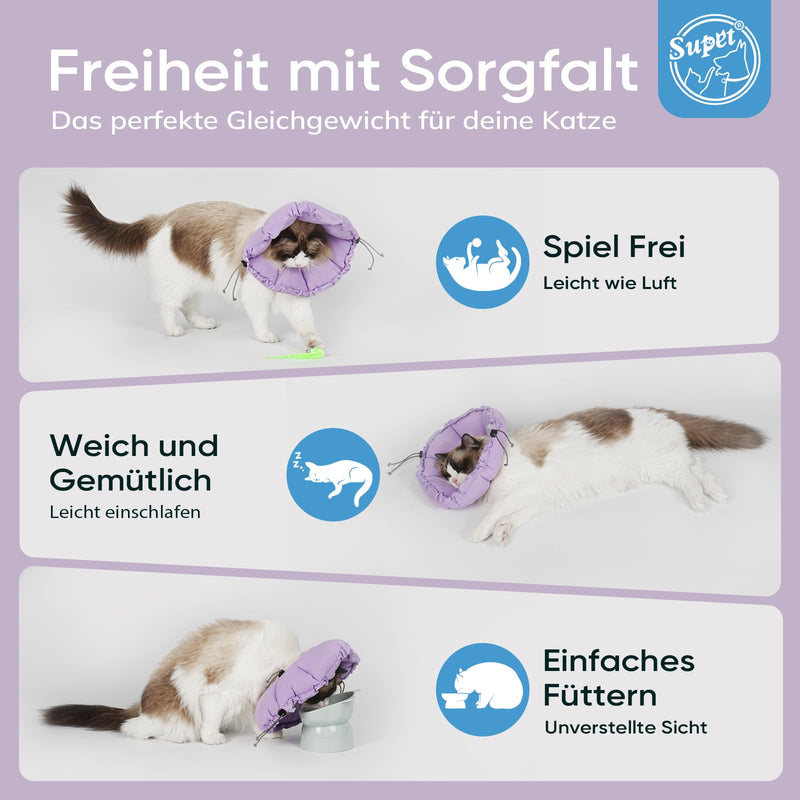 Adjustable Collar for Cats, Soft Waterproof Recovery Collar After Surgery for Cats with Floral Pattern (Purple, S)