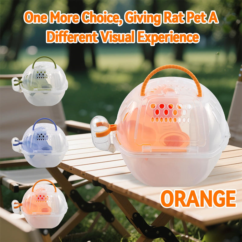 Carrier Cage for Hamster Portable,Lightweight Hamster Travel Carrier with Exercise Wheel Water Bottle,Plastic Small Rat Travel Cage Breathable Orange Outdoor Pet Case for Little Rats Mice 【Orange Carrier】 - PawsPlanet Australia