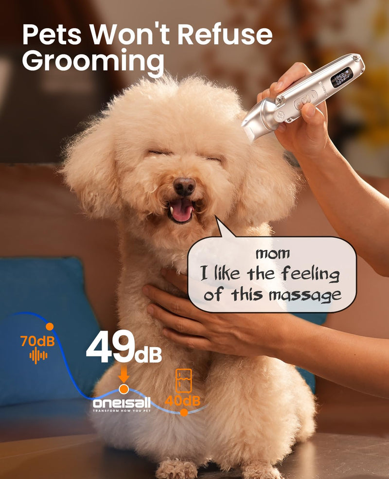 oneisall Small Dog Clippers and Paw Trimmer with Low Noise, 4 - in - 1 Cordless Dog Grooming Kit with 3 - Level Speed Clippers (7000 RPM) for Grooming Thick Hair, Waterproof Shaver for Dogs and Cats Silver - PawsPlanet Australia