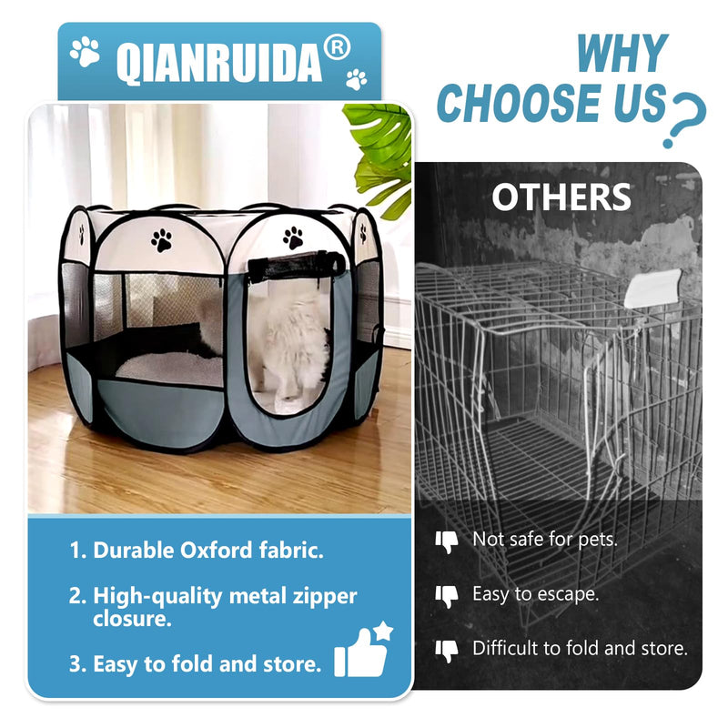 Foldable Puppy Playpen 28" x 28" x 18" Portable Cat Playpen Dog Pen for Puppies, for Small Animals Offwhite 8 S - PawsPlanet Australia