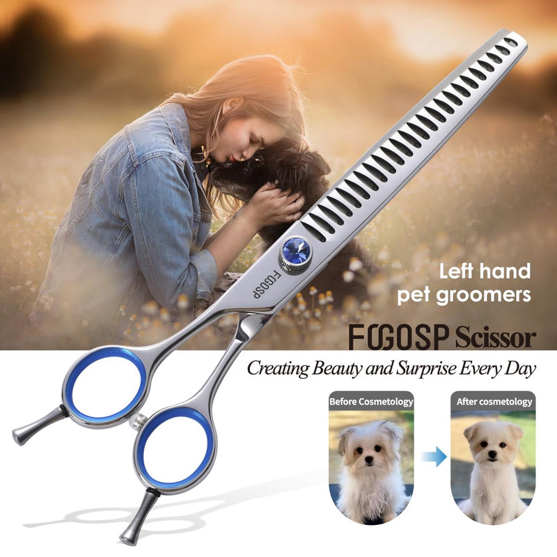 Chunkers Dog Grooming Scissors Left Handed 7.0'' Professional Thinning Shears for Dogs Pet Grooming Scissors Chunkers Shears Dog Grooming Japan 440C 70% Thinning Rate 18 Teeth(7.0'' Chunkers) 7.0 inch - PawsPlanet Australia
