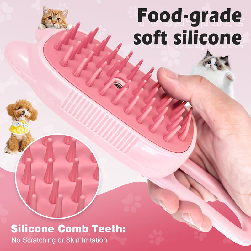 Cat Steam Brush for Shedding, Spritz Defur Comb 3 in 1 Pet Rechargeable Steam Brush Tool for Long and Short Haired Cats and Dogs, Anti-Static, Shedding, Detangling, Massage & Combing (pink) - PawsPlanet Australia