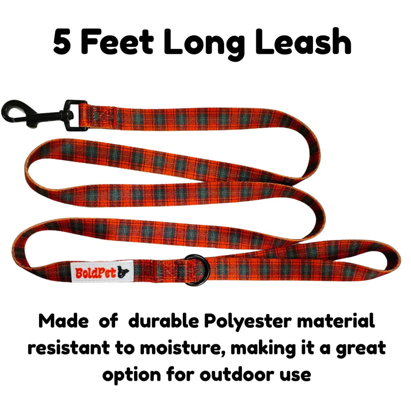 BOLDPET® Dog Collar and Leash Set - Durable Polyester Material -Adjustable Collar-Safe Metal Buckle-Cute Plaid Dog Leash and Collar Set for Small, Medium and Large Dogs