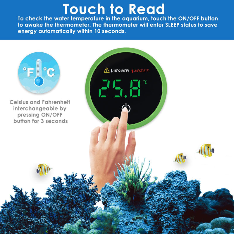 AquarMiracle Digital Aquarium Thermometer Fish Tank Thermometer Touch Screen Thermometer with LCD Display for Fish, Amphibians and Reptiles Circular - PawsPlanet Australia