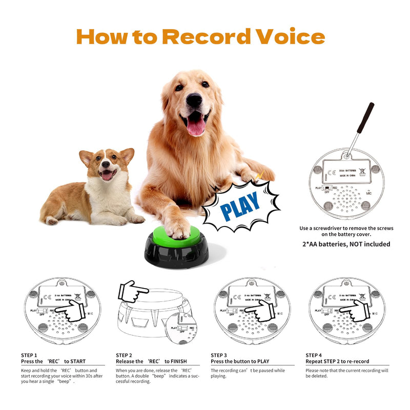 Voice Recording Button, Dog Buttons for Communication Pet Training Buzzer, 30 Second Record & Playback, Dog Talking Buttons Set 4 Pack with Stickers - PawsPlanet Australia