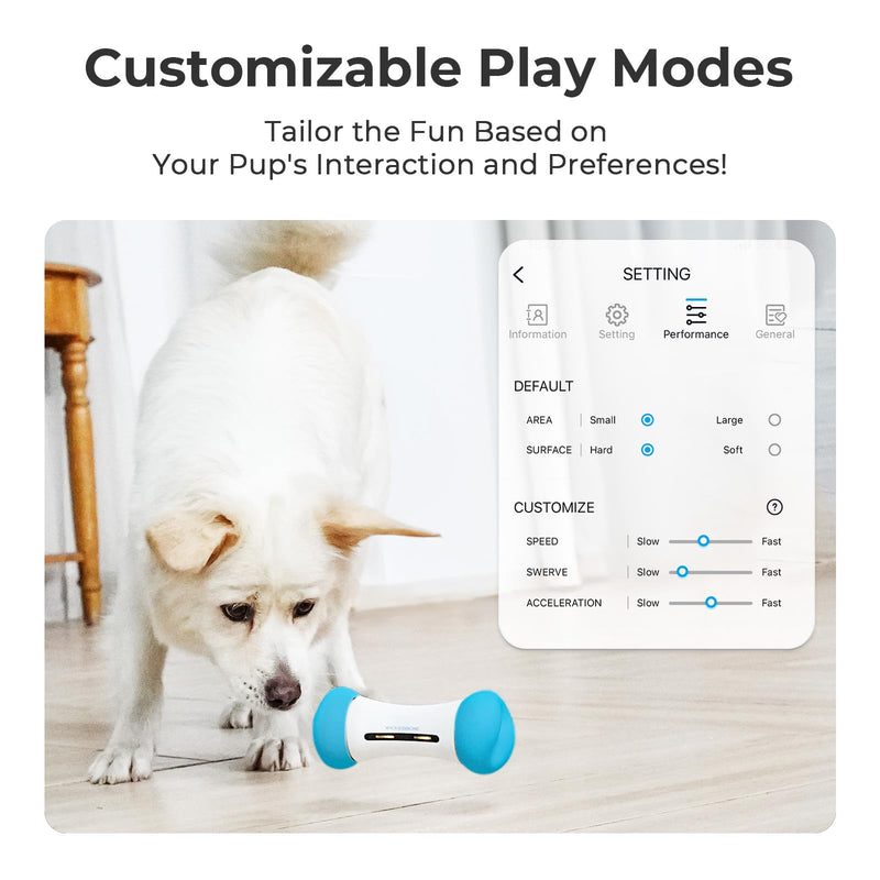 Cheerble Wickedbone Smart Bone: Interactive & Automatic Dog Toy with App Control, Bluetooth, Dynamic Bounce & Move Modes for Busy Pets - Durable & Fun, Blue - PawsPlanet Australia