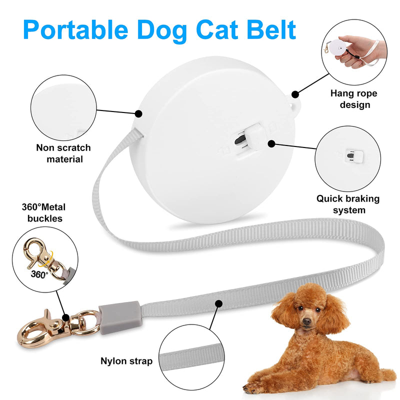 Retractable Dog Leash for Small Dogs Cats up to 11lbs with 6.5ft Anti-Pull Strong Nylon Tape, Hands Free, Mini and Portable Walking Leash with Wrist Strap, One-Hand Brake, White Round - PawsPlanet Australia