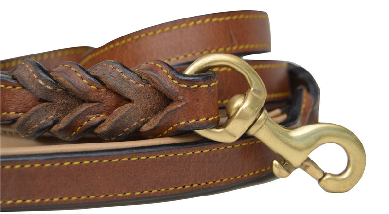 Soft Touch Collars Braided Leather Dog Leash Traffic Handle 6 FT x 3/4 INCH Brown - PawsPlanet Australia