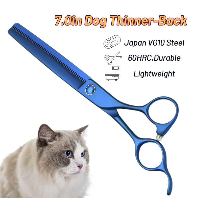 7in Professional Thinning Shears for Dog Grooming Scissors, Japanese VG10 Stainless Steel Sharp Blending Shears, 25% Thinning Trimming Scissors for Dogs Cats, 56 Teeth Texturizing Shear for Groomer Blue Thinner - PawsPlanet Australia