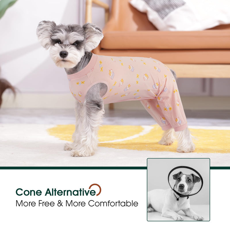 Kuoser Dog Surgery Recovery Suit Female Male, Dogs Surgical Suit with Body Sleeve Hind Legs to Prevent Licking Bite, Dog Bodysuit with Leg Braces Wound Cover, Pink Cake XL XL(Back:18.11")