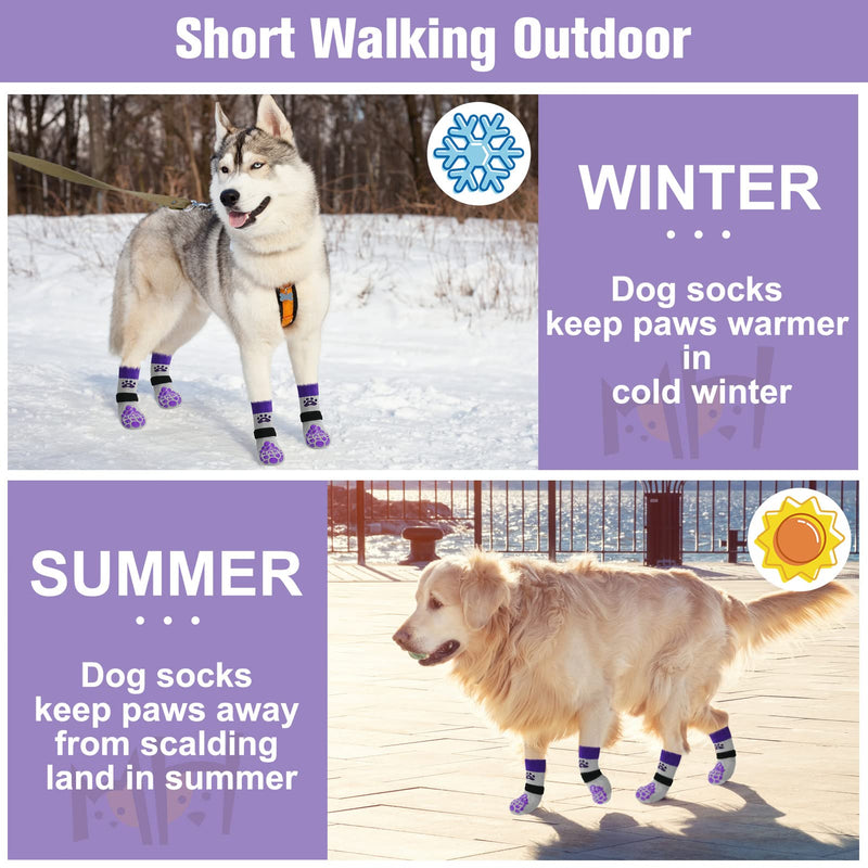 BEAUTYZOO Anti-Slip Dog Socks,Dog Shoes for Hot/Cold Pavement,Paw Protectors with Grips 3 Pairs for Puppy Small Medium Large Senior Old Dogs,Dog Socks to Prevent Licking and Hardwood Floor Protection S/M(Pack of 6) Grapes Purple