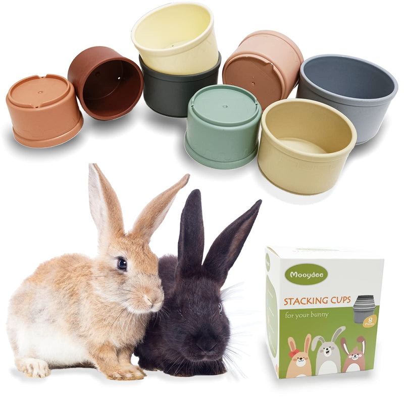 8 Pcs Stacking Cups for Rabbits Guinea Pig Reusable Multi-Colored Bunny Toys Rabbit Toys of Different Sizes, Safe Plastic Nesting Toys for Bunny Small Animals Hiding Food and Playing Bottom without Pattern