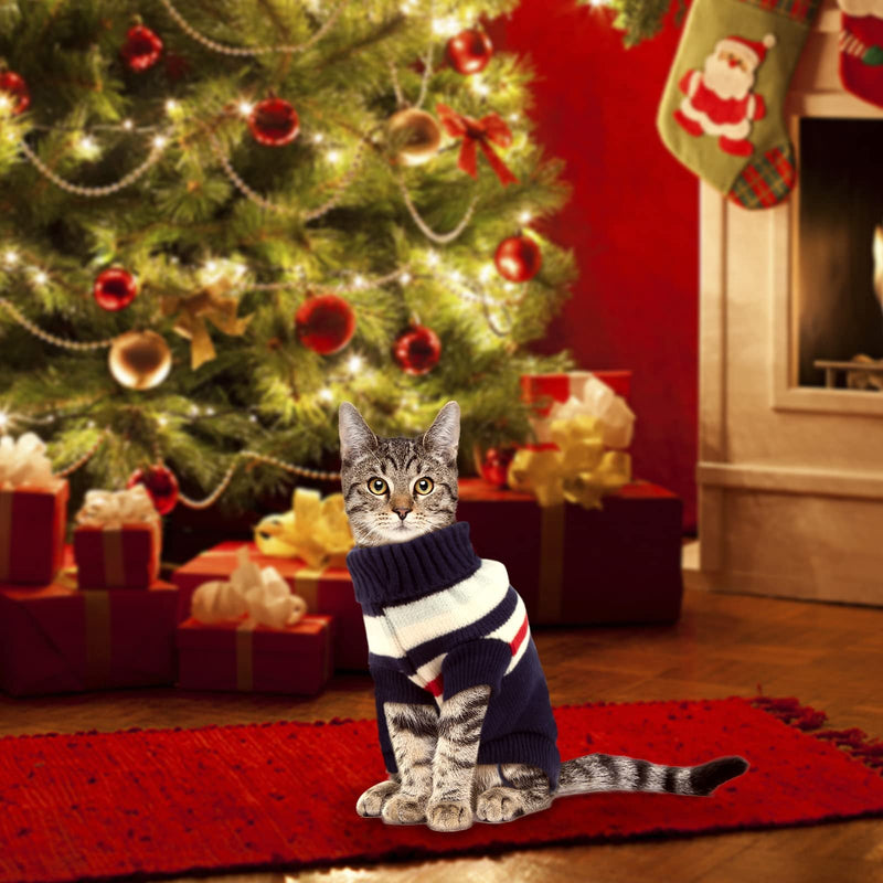 Rypet 2 Packs Striped Cat Sweater - Warm Knitted Sweater Turtleneck Cat Winter Clothes for Kittys and Small Dogs X-Small (Pack of 2)